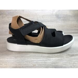 Women’s Ecco Flowt Cross Strap Leather Sandal Black/White Size 7-7.5